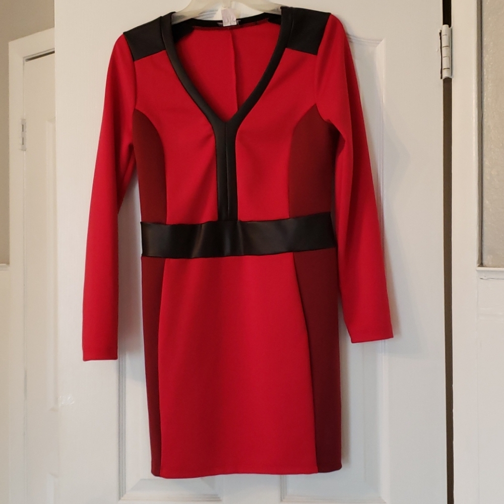 Long sleeve red, burgundy, and black